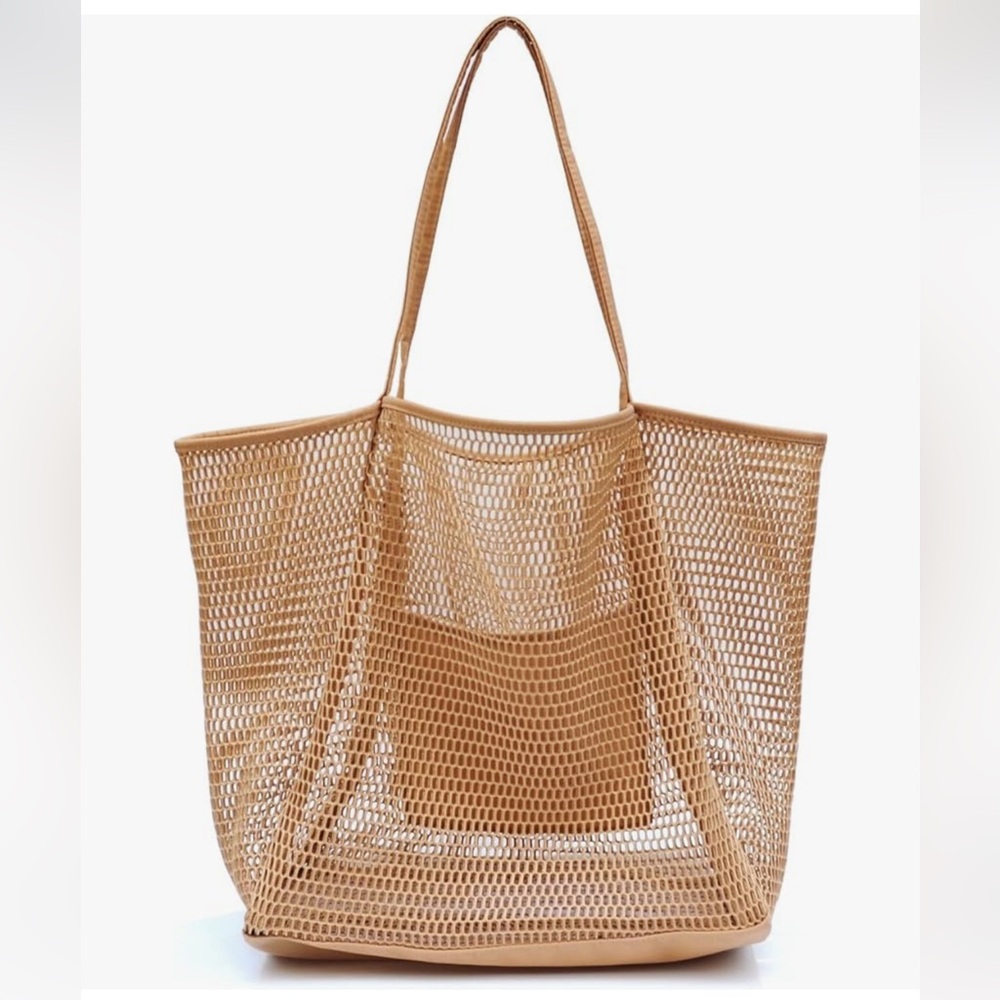 HOXIS Tan Mesh Beach Tote